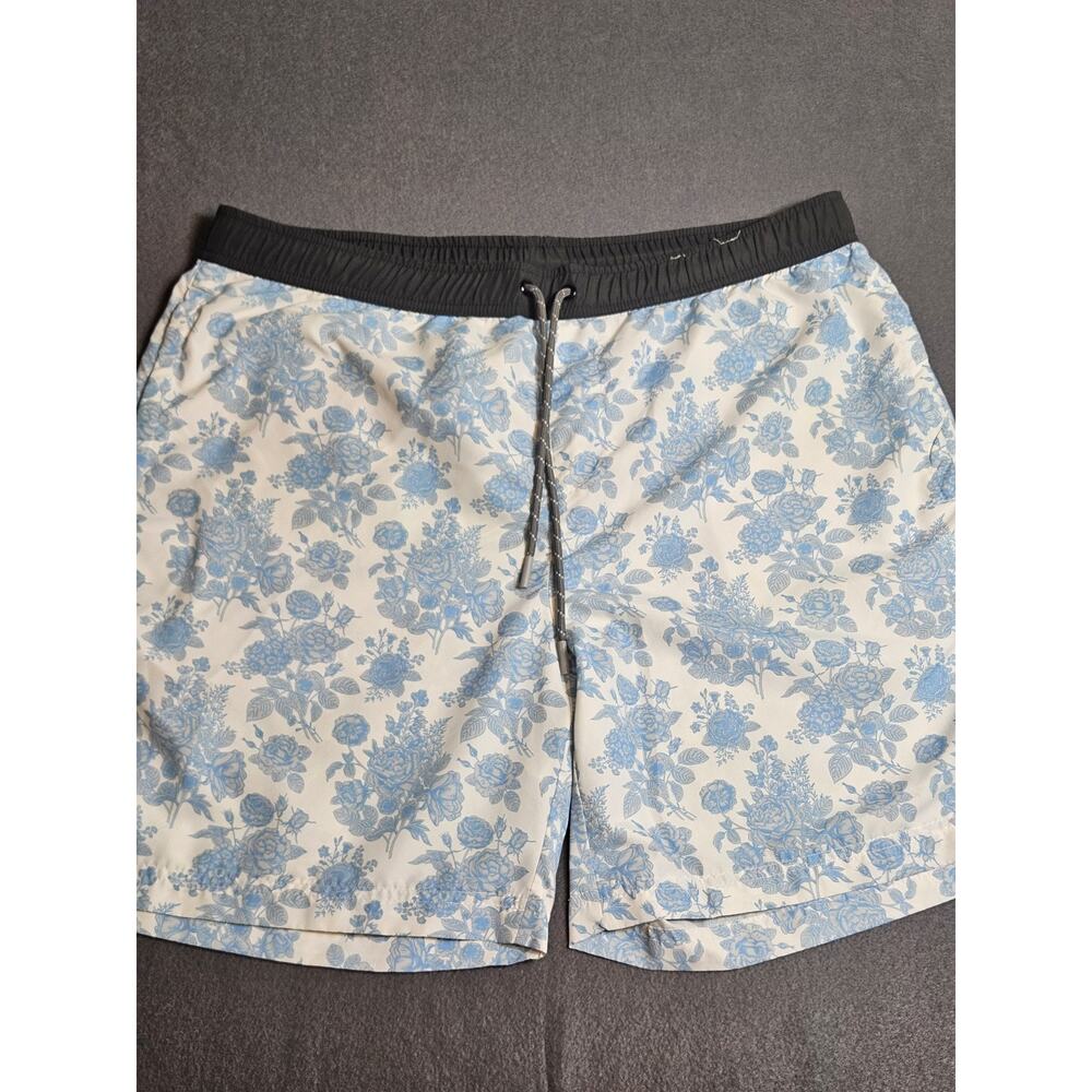 Hawke & Co Board Shorts Large Blue & White Tropical Print Swim Trunk Shorts